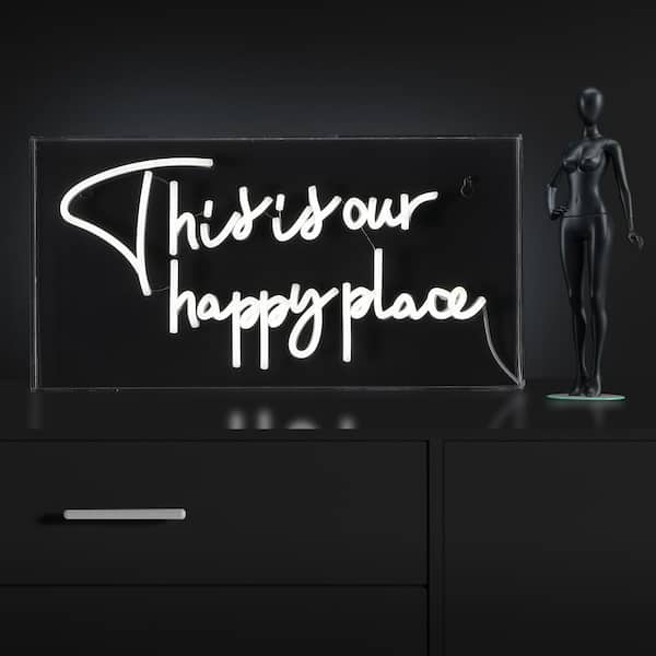 JONATHAN Y This Is Your Happy Place 19.6 in. x 10.1 in. Contemporary Glam Acrylic Box USB Operated LED Neon Night Light, White