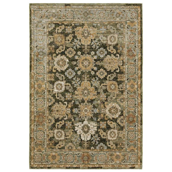 7 X 10 Green, Gold Oriental Washable Area Rug Runner Rug