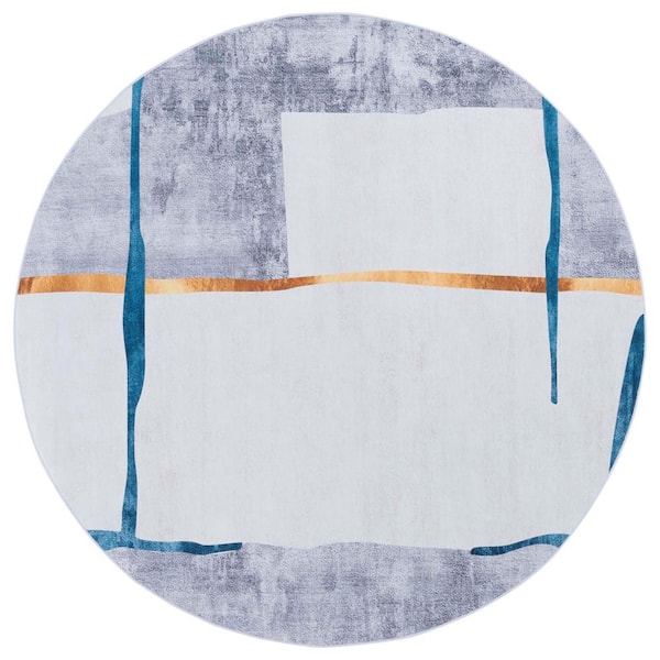 SAFAVIEH Tacoma Gray/Light Gray 6 ft. x 6 ft. Machine Washable Abstract Geometric Round Area Rug