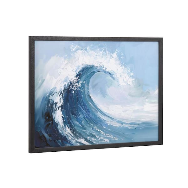 Kate and Laurel Gallery Abstract Painterly Coastal Ocean Wave by The Creative Bunch Studio Black Framed Art Print 16 in. x 12 in.
