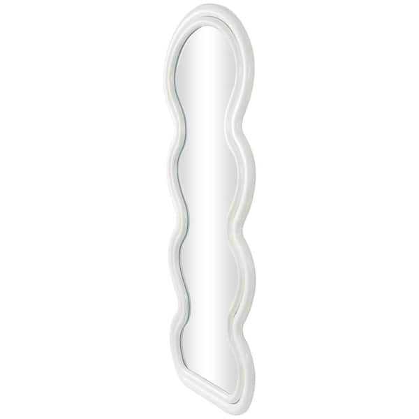 Litton Lane 63 in. W x 24 in. H Abstract Wavy Asymmetrical Framed White Wall Mirror with Layered Frame