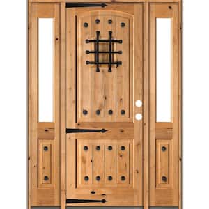 64 in. x 96 in. Mediterranean Knotty Alder Left-Hand/Inswing Clear Glass Clear Stain Wood Prehung Front Door w/DHSL
