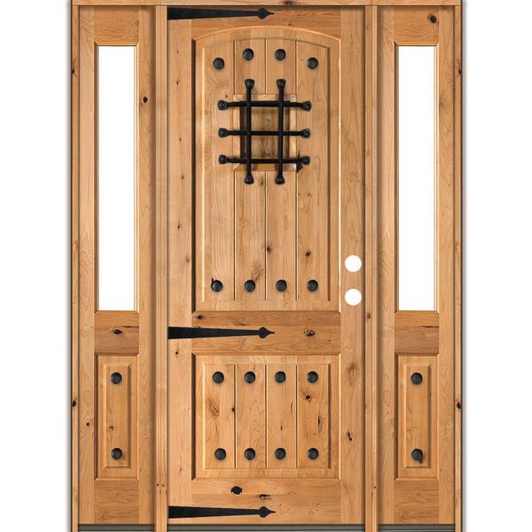 Krosswood Doors 70 in. x 96 in. Mediterranean Knotty Alder Left-Hand/Inswing Clear Glass Clear Stain Wood Prehung Front Door w/DHSL