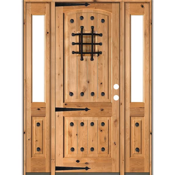 Krosswood Doors 76 in. x 96 in. Mediterranean Knotty Alder Left-Hand/Inswing Clear Glass Clear Stain Wood Prehung Front Door w/DHSL