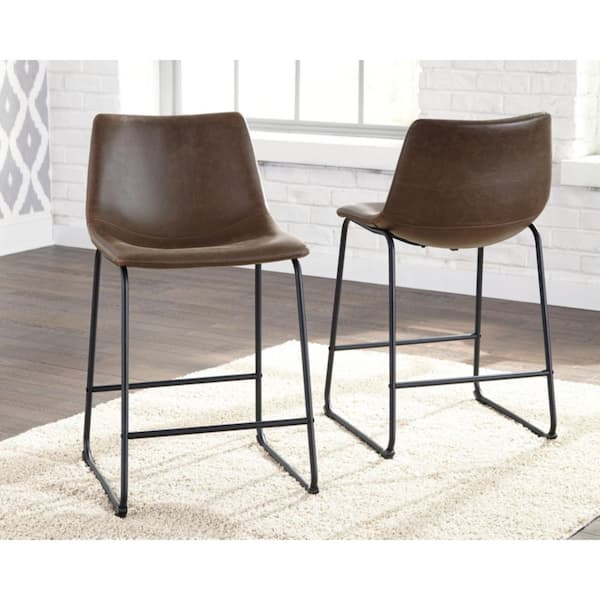 Centiar Brown/Black Faux Leather Counter Height Bar Stool