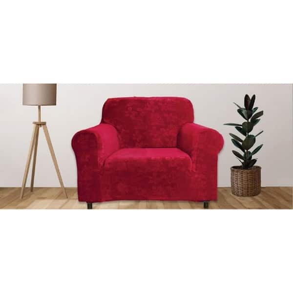 Red Floral Pattern Velvet Stretch Water Resistant Chair Slipcover