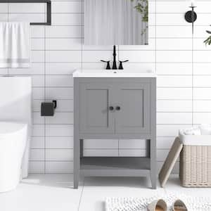 24 in. W x 18. in D. x 34 in. H Bath Vanity in Gray with White Ceramic Top