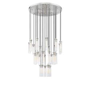 Beau 27-Light Brushed Nickel Shaded Round Chandelier with Clear Glass Shade with No Bulbs Included