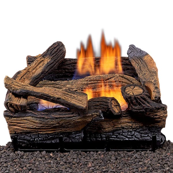18 in. Split Red Oak Vent Free Indoor Propane Gas Log Set with Thermostat Control and Fiber Logs