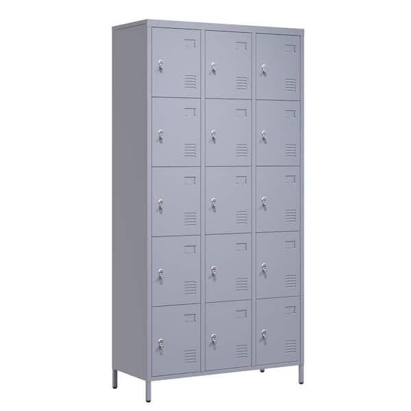 Tidoin 35.4 in. W x 72 in. H x 15.8 in. D Steel Storage Cabinet Locker in Gray with 15 Doors