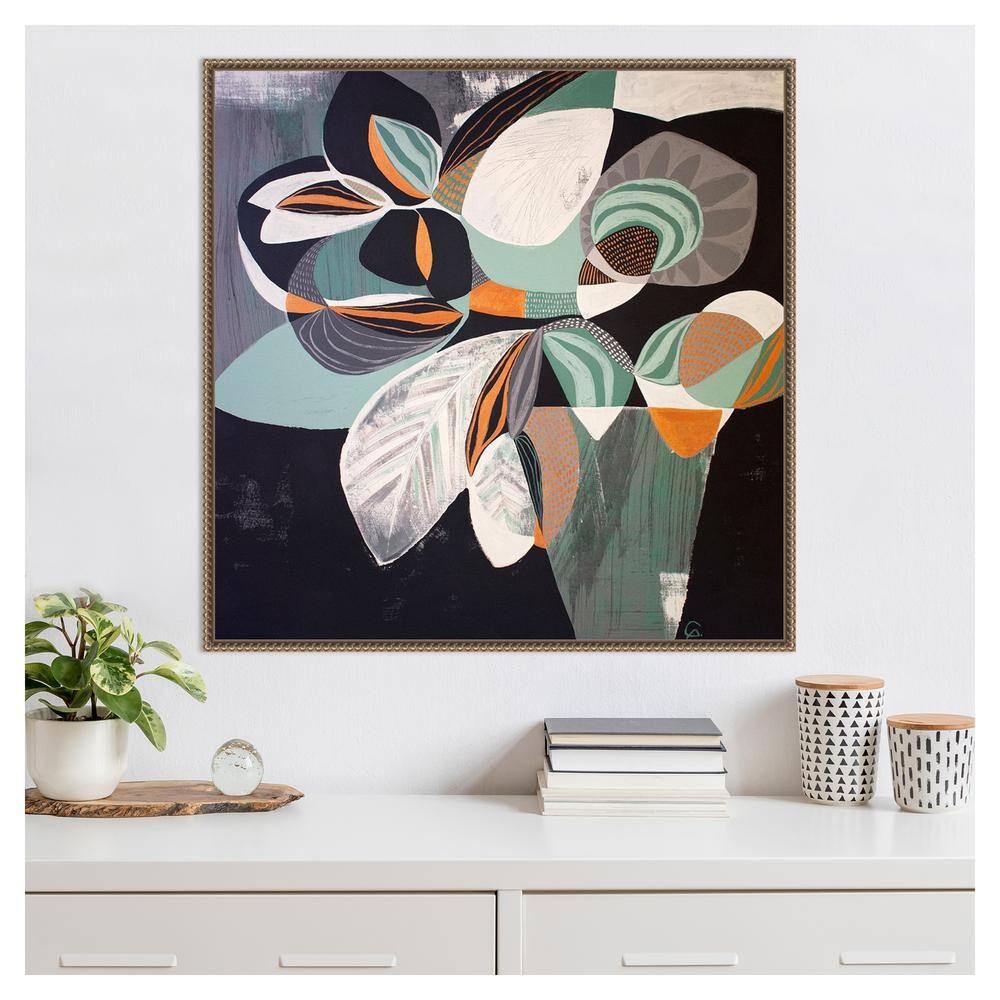 30"x30" Abstract Floral Canvas Wall Art with Bronze Frame