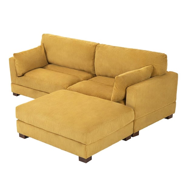 Uixe 84.8 in. W Square Arm 2-Piece Corduroy Fabric L-Shaped Sectional Sofa in. Orange