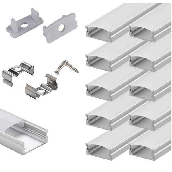 10-Pack U Shape LED Aluminum Channel System with Milky Cover, End Caps and Mounting Clips for LED Strip Light