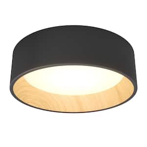 Alton 13 in. 1-Light Modern Black and Wood Integrated LED 3 CCT Flush Mount Ceiling Light Fixture for Kitchen or Bedroom