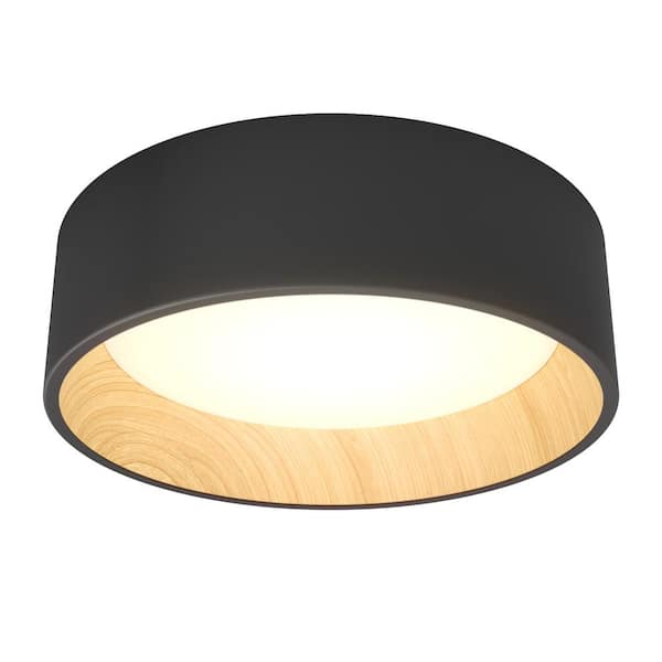 Artika Alton 13 in. 1-Light Modern Black and Wood Integrated LED 3 CCT Flush Mount Ceiling Light Fixture for Kitchen or Bedroom