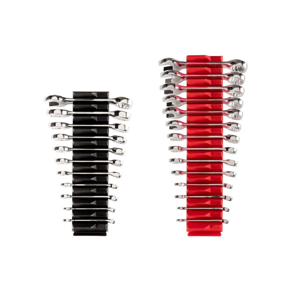1/4 in. to 3/4 in., 6 mm to 19 mm Stubby Combination Wrench Set with Modular Slotted Organizer (25-Piece)