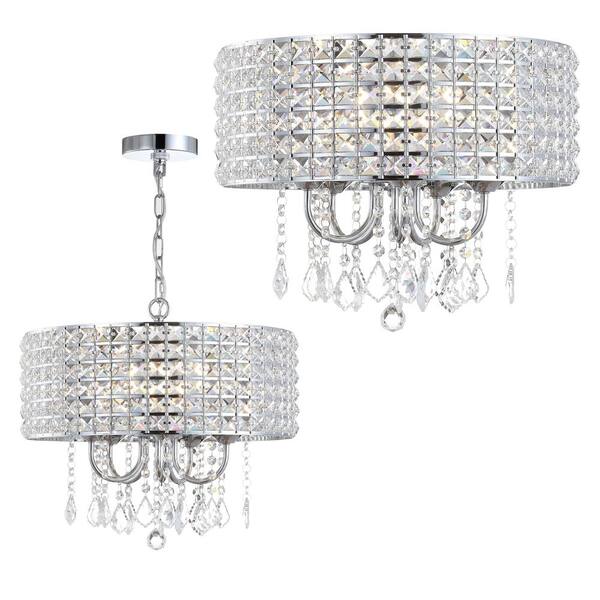 Jonathan Y Reese 17 In 5 Light Chrome Led Drop Pendant With Adjustable Metal Crystal Jyl7468a The Home Depot