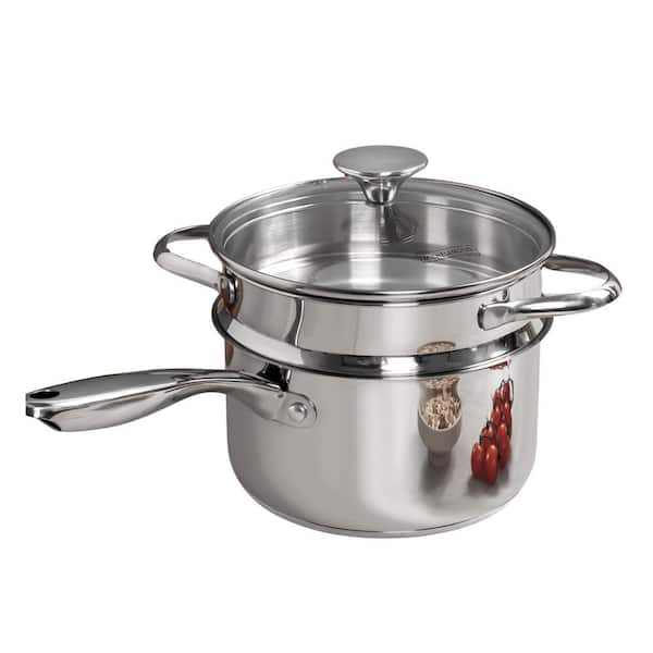 3-piece 2.5 qt. Stainless Steel Saucepan with Lid and Steamer Insert Induction Compatible Dishwasher Oven