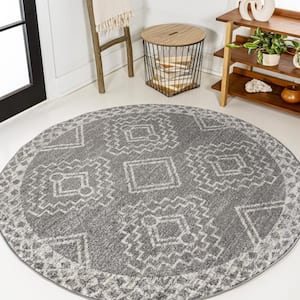 Amir Moroccan Beni Souk Gray/Cream 5 ft. Round Area Rug