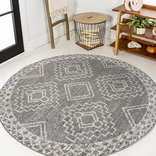 JONATHAN Y Gray/Cream 7 ft. Round Amir Moroccan Beni Souk Area Rug