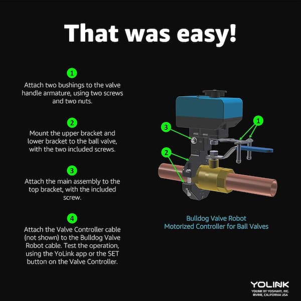 YoLink Smart Water Valve Controller, with Bulldog Water Valve Manipulator, Easy No-Plumber DIY Installation