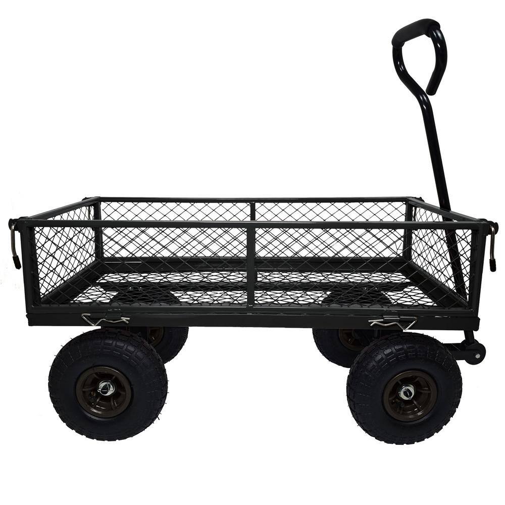 Heavy-Duty Black Steel Mesh Garden Utility Wagon with Removable Sides