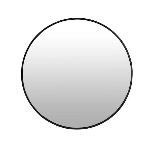 VANITYFUS 24 in. W x 24 in. H Round Framed Wall-Mounted Make-up Bathroom Vanity Mirror in Matte Black