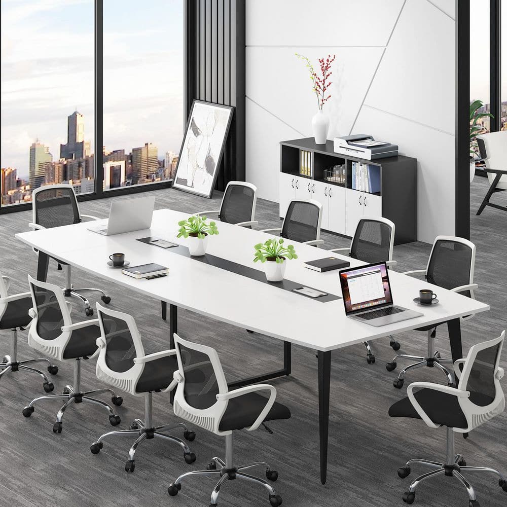 Capen 94.4 in Rectangular White Wood Computer Desk Conference Table Meeting Seminar Table