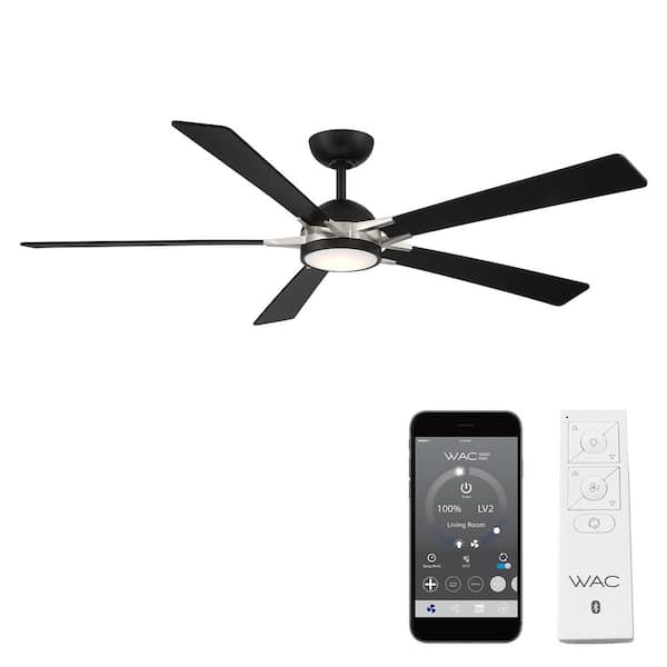 WAC Lighting Rotary 65 in. Smart Indoor/Outdoor Matte Black-Brushed Nickel Ceiling Fan Selectable CCT Integrated LED and Remote