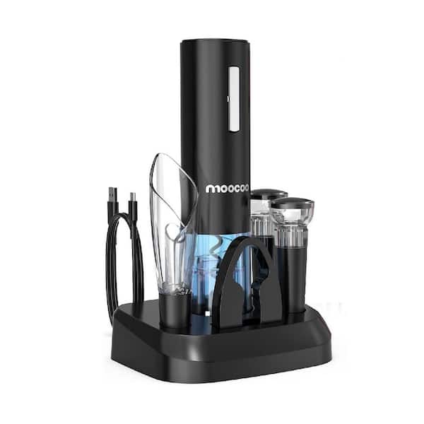 Black Cordless Electric Wine Bottle Opener with 2-in-1 Aerator 2 Vacuum Preservation Stoppers
