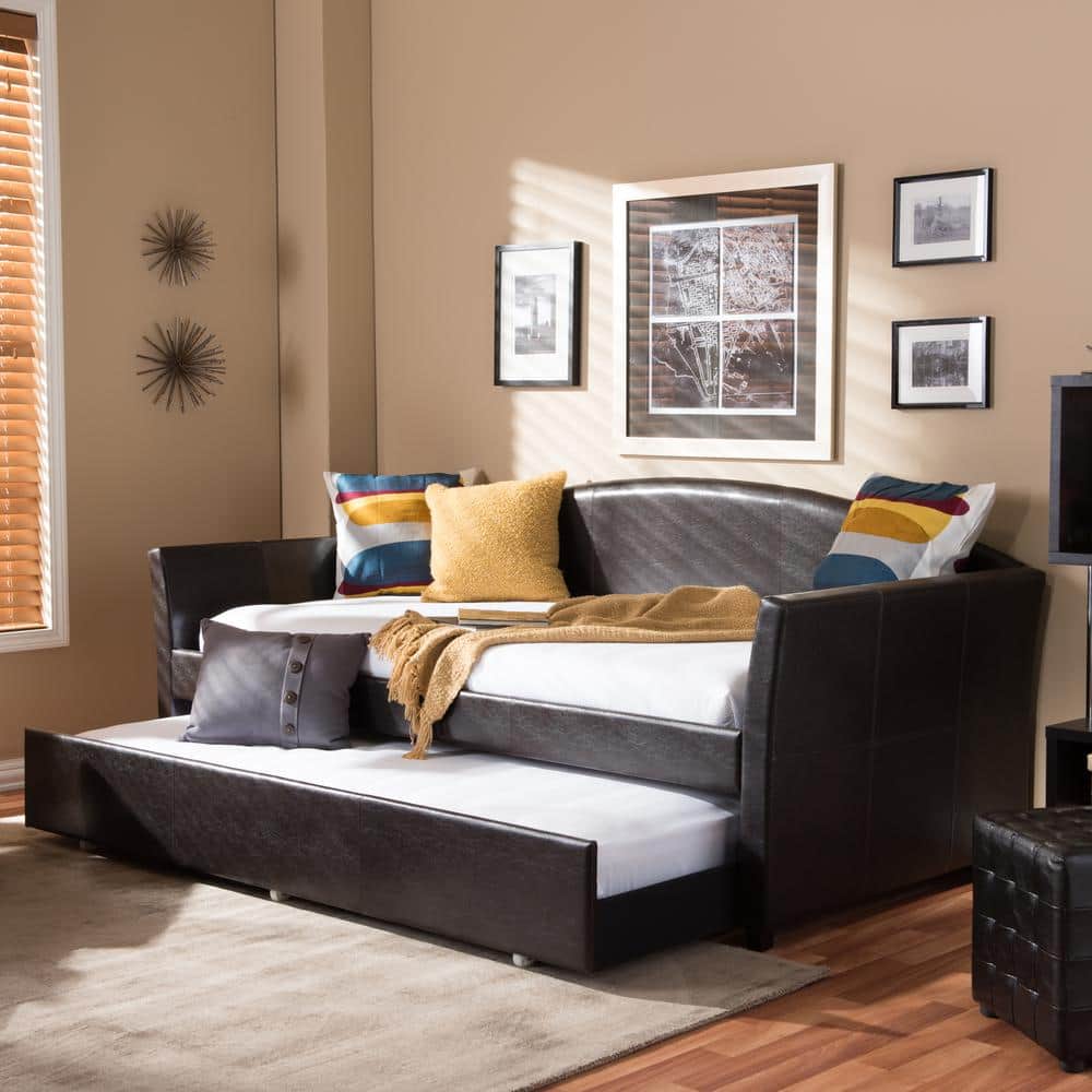 Elegant Twin-Size Faux Leather Upholstered Daybed with Trundle