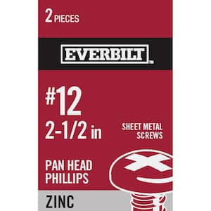 #12 x 2-1/2 in. Zinc Plated Phillips Pan Head Sheet Metal Screw (2-Pack)