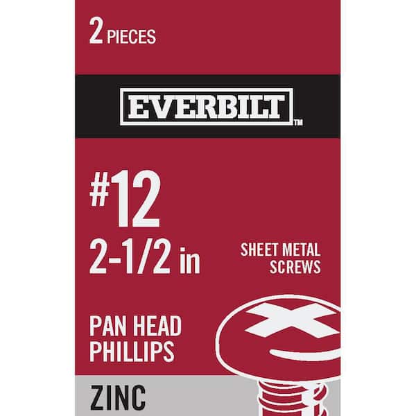 Everbilt #12 x 2-1/2 in. Zinc Plated Phillips Pan Head Sheet Metal Screw (2-Pack)