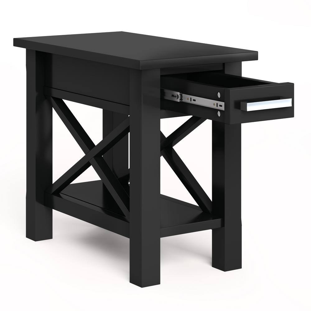 Black Pine Wood Narrow Side Table with Storage