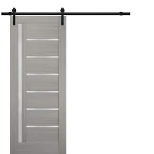 18 in. x 84 in. Single Panel Gray Finished Solid MDF Sliding Door with Black Barn Hardware