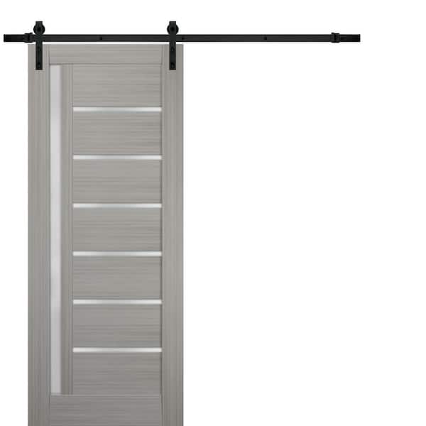 Sartodoors 18 in. x 96 in. Single Panel Gray Finished Solid MDF Sliding Door with Black Barn Hardware