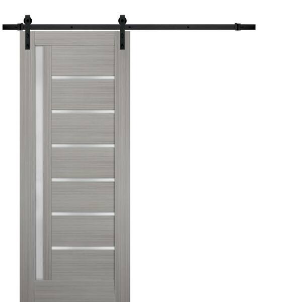 Sartodoors 42 in. x 84 in. Single Panel Gray Finished Solid MDF Sliding Door with Black Barn Hardware
