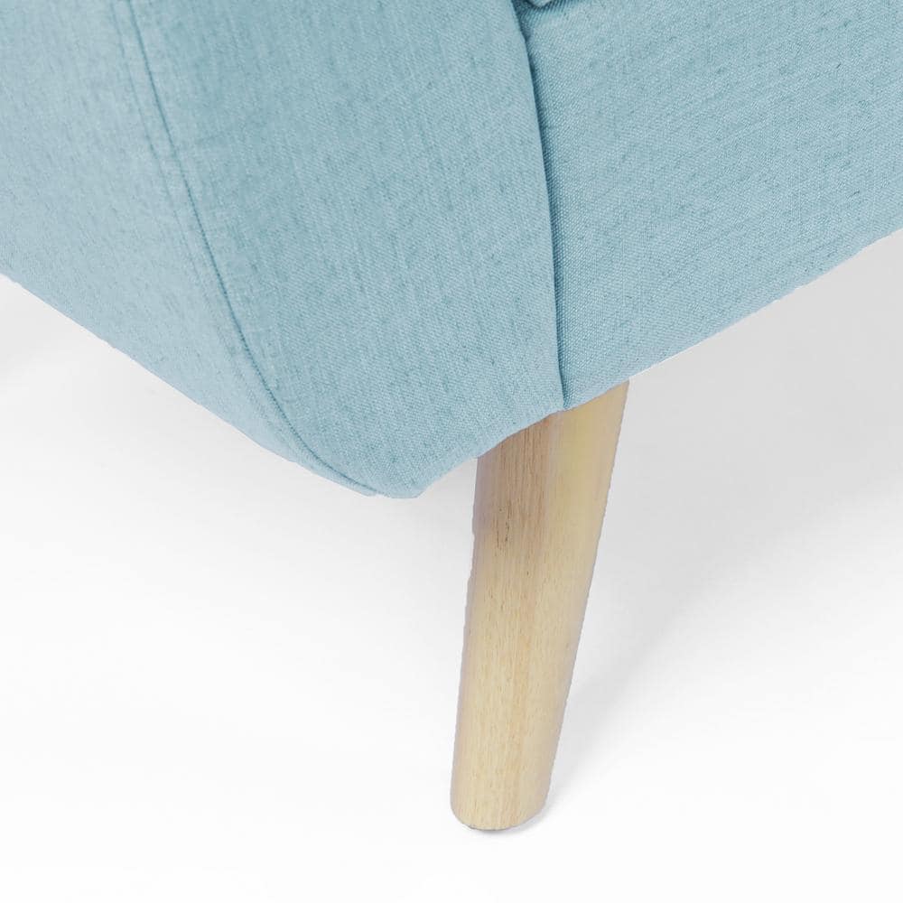 French Blue Upholstered Storage Bench with Wood Legs