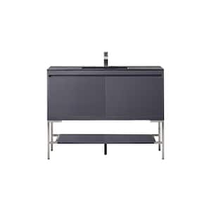 Milan 47.3 in. W x 18.1 in. D x 36 in. H Bathroom Vanity in Modern Grey Glossy with Charcoal Black Composite Top