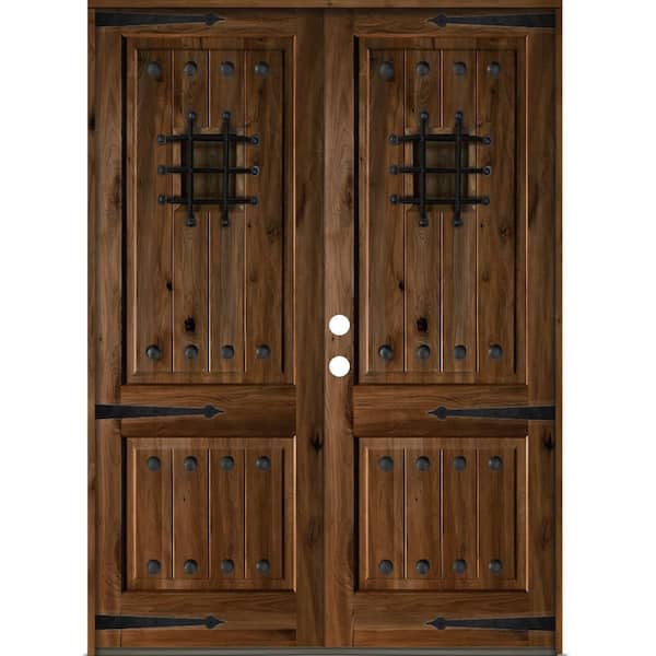 Krosswood Doors 72 in. x 96 in. Mediterranean Knotty Alder Square Top with Provincial Stain Right-Hand Wood Double Prehung Front Door