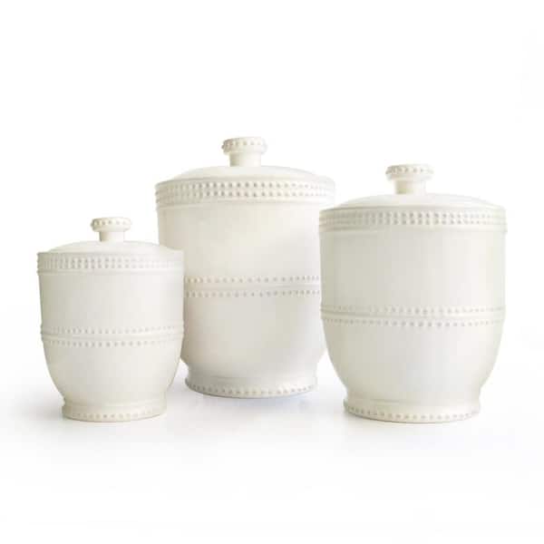 Bianca Bead 3-Piece White Earthenware Canister Set with Lid