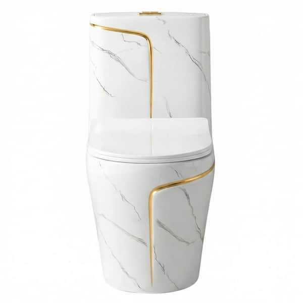 1.6 Gallons GPF Elongated One Piece Toilet with Comfort Height Toilets in White Seat Included