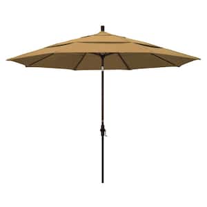 11 ft. Aluminum Collar Tilt Double Vented Patio Umbrella in Straw Olefin