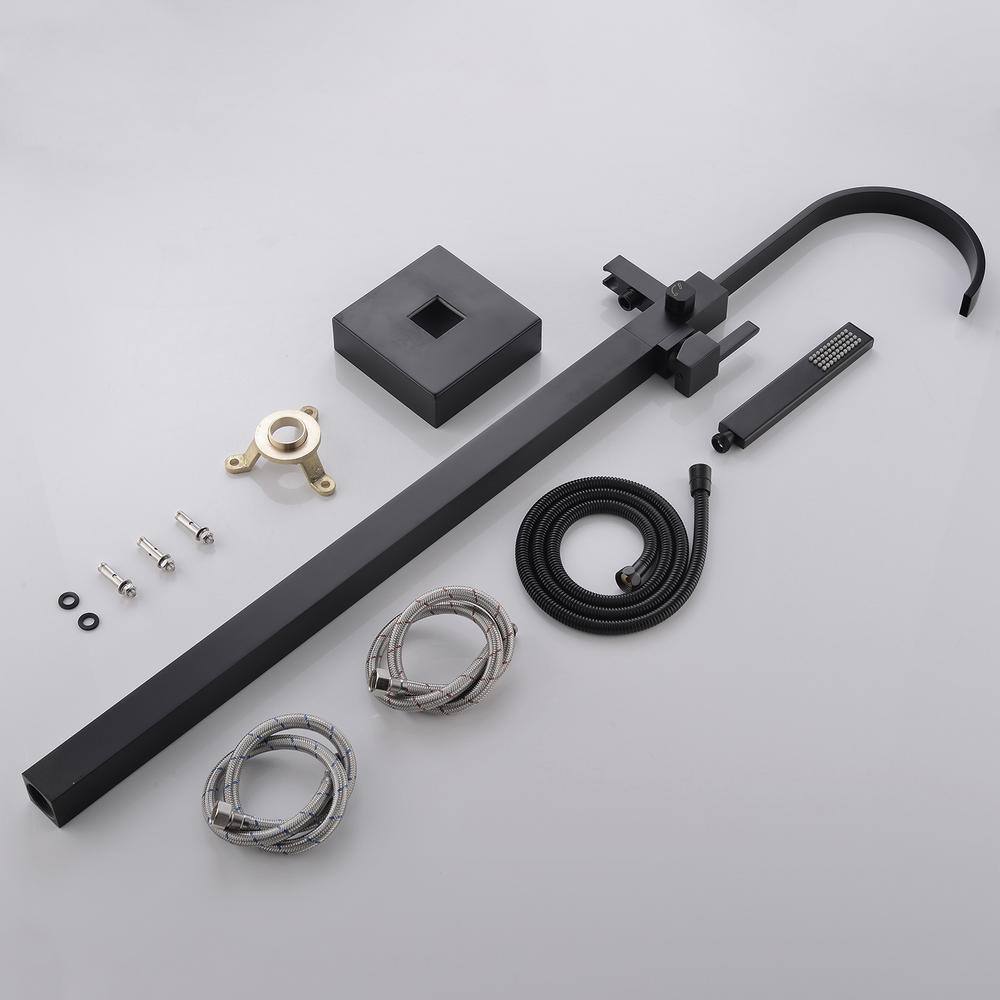 Matte Black Freestanding High Arc Tub Faucet with Hand Shower