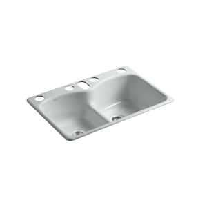 Langlade Smart Divide Undermount Cast-Iron 33 in. 6-Hole Double Bowl Kitchen Sink in Ice Grey