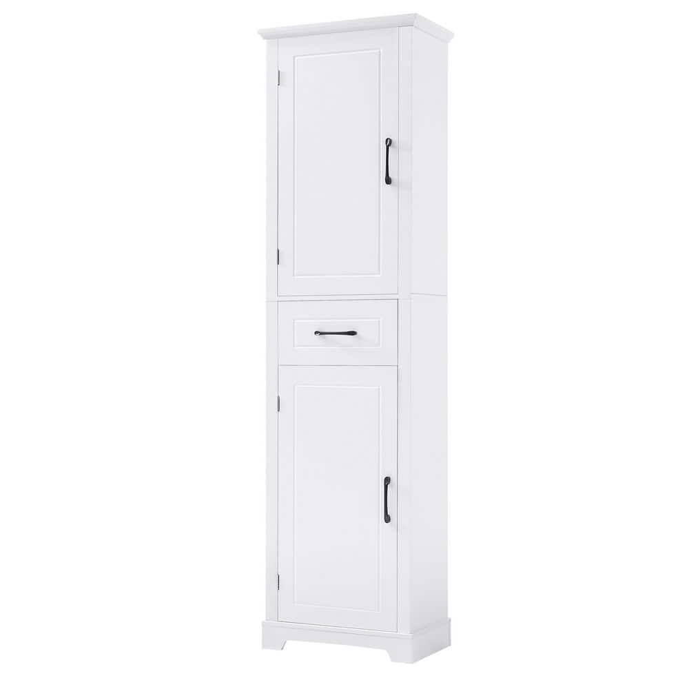 20 in. W x 11.8 in. D x 72.5 in. H White MDF Freestanding Linen Cabinet with 2-Doors and Adjustable Shelves