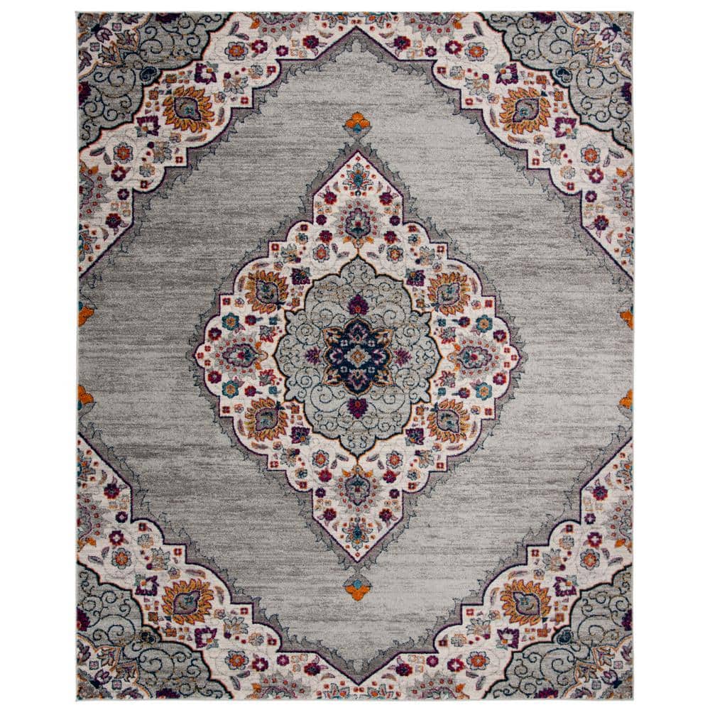 SAFAVIEH Madison Light Gray/Fuchsia 8 ft. x 10 ft. Floral Medallion Area Rug MAD153R8 The