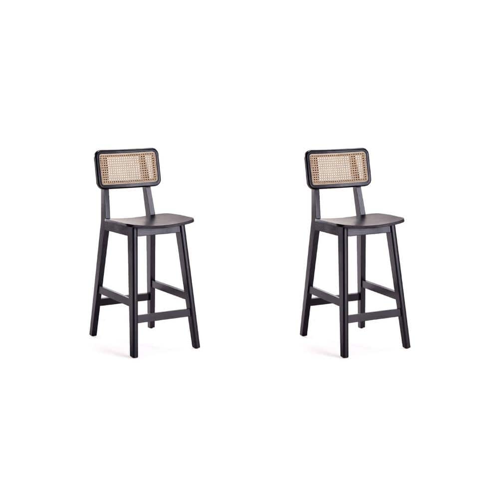 Versailles 25.98 in. Black and Natural Cane Ash Wood Counter Height Bar Stool (Set of 2) price history on PriceWatchPro