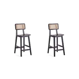 Versailles 40.16 in. Black and Natural Cane Ash Wood Counter Height Bar Stool (Set of 2)