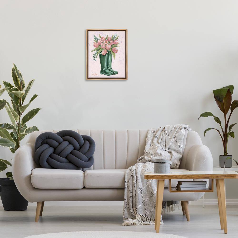 Pink Tulips in Boots by Sara Baker Brown Floater Frame Nature Graphic Art Print 21 in. x 17 in. price history on PriceWatchPro